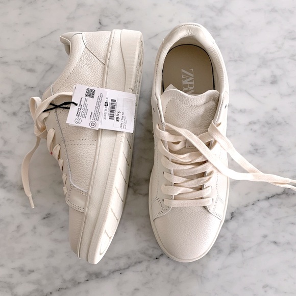 NWT Zara cream leather court shoes clean and classic design size 10 - Picture 2 of 7